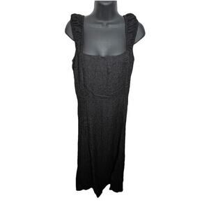 New ASTR The Label Revolve Black Crinkle Shoulder Midi Dress Size Large